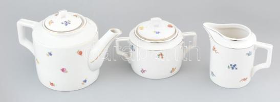 3 db Zsolnay teás kínáló, matricás porcelán, jelzett, kopott, m: 13-17 cm