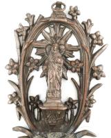 Szecessziós fali szenteltvíztartó, fém, jelzés nélkül, kopott, m: 16 cm