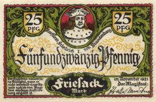 Német Birodalom / Weimari Köztársaság / Friesack 1921. 25Pf(3x) + 50Pf(3x) + 75Pf(3x) összesen 9klf db, teljes sor T:I