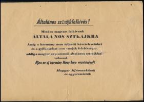 1956 "Általános sztrájkfelhívás!", a Magyar Ifjúmunkások és egyetemisták forradalmi röplapja, kis szakadásokkal, 29,5x21 cm