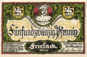 Német Birodalom / Weimari Köztársaság / Friesack 1921. 25Pf(3x) + 50Pf(3x) + 75Pf(3x) összesen 9klf ...
