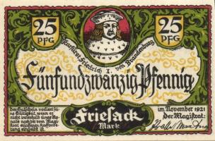 Német Birodalom / Weimari Köztársaság / Friesack 1921. 25Pf(3x) + 50Pf(3x) + 75Pf(3x) összesen 9klf ...