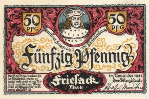 Német Birodalom / Weimari Köztársaság / Friesack 1921. 25Pf(3x) + 50Pf(3x) + 75Pf(3x) összesen 9klf ...