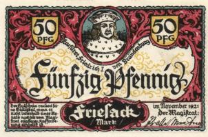 Német Birodalom / Weimari Köztársaság / Friesack 1921. 25Pf(3x) + 50Pf(3x) + 75Pf(3x) összesen 9klf ...