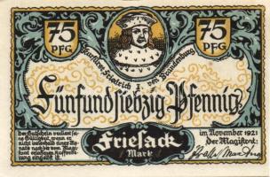 Német Birodalom / Weimari Köztársaság / Friesack 1921. 25Pf(3x) + 50Pf(3x) + 75Pf(3x) összesen 9klf ...