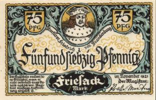 Német Birodalom / Weimari Köztársaság / Friesack 1921. 25Pf(3x) + 50Pf(3x) + 75Pf(3x) összesen 9klf ...