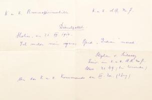 1914 Holics, szolgálati igazolás 7. huszárezredbeli Gidrán lónak