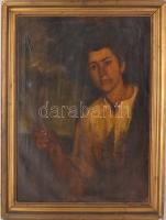 Szüle Péter (1886-1944): Fiú portré. Olaj, vászon, jelzett. Dekoratív, kissé sérült fakeretben, 81×61 cm.