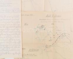 1918 Székesfehérvári k.u.k. 10. huszárezred okmányai: harctéri jelentések, parancsok, kézzel rajzolt...