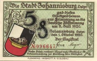 Német Birodalom / Weimari Köztársaság / Johannisburg 1920. 5Pf + 10Pf + 25Pf + 50Pf 4klf db, teljes ...