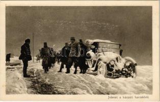 Jelenet a kárpáti harcokból télen. Az Érdekes Újság kiadása / WWI Austro-Hungarian K.u.K. military, scene from the Carpathians in winter, automobile