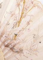 Kínai legyező. nagy méretű, faragott csont és kézzel festett selyem. Egyedi, kézzel festett, lakkozo...