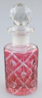 Lila parfümös üveg. Kristály minimális csorbával a dugón. XIX. sz. 13 cm
