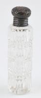 Ezüst és üveg parfümös üveg. Kézi üveg, csiszolt. XX. sz. eleje. 8 cm