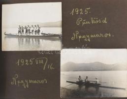 cca 1925-1930 Fotóalbum, benne evezősökről készült képek (Vác, Nagymaros, Római-part, stb.), csoport...