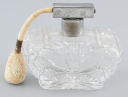 Antik kristály parfümszóró, régi gumival. 11x9 cm