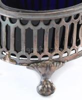 Ezüst (Ag) fűszertartó üveg betéttel. Jelzett. 8 cm br 75 g