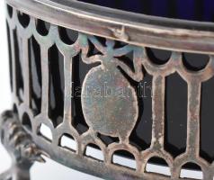 Ezüst (Ag) fűszertartó üveg betéttel. Jelzett. 8 cm br 75 g