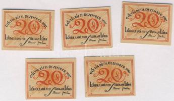 Német Birodalom / Weimari Köztársaság / Lübeck 1921. 20Pf(5x) 5klf db, teljes sor T:I