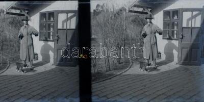 1934-35 21 db sztereo üvegnegatív, tájképek, családi felvételek, állatok stb., részben sérült, 6x13 ...