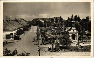 1944 Érsekújvár, Nové Zamky; Széchenyi utca, Szent Anna kápolna, benzinkút / street view, chapel, gas station