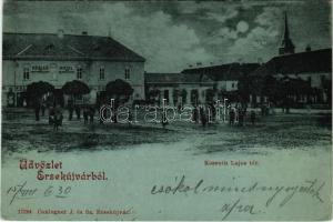 1900 Érsekújvár, Nové Zámky; Kossuth Lajos tér, Szálloda az Arany Oroszlánhoz, üzletek. Conlegner J. és fia kiadása / square, hotel, shops (EK)