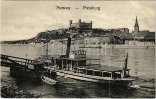 Pozsony, Pressburg, Bratislava; vár, gőzhajó. Neffe J. kiadása / castle, steamship (fa)