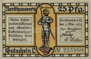 Német Birodalom / Weimari Köztársaság / Nordhausen 1921. 25Pf(2x) + 50Pf(2x) + 75Pf(2x) 6klf db, teljes sor T:I