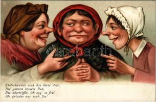 Klatschweiber sind das ihrer drei... / gossiping women, humour, litho