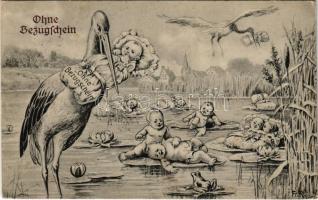 1917 Ohne Bezugsschein / Children art postcard, storks with babies, humour. S.V.D. Nr. 1610. s: Fr. R. (EK)