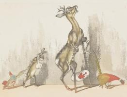 Boris O'Klein (1893-1985): Soir L'Ouverture. (Esti megnyitó) Karikatúra. Színezett rézkarc...