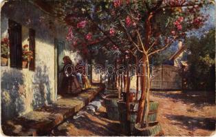 1924 Vasárnapi látogatás / Der Sonntagsbesuch / Hungarian folklore art postcard. Rotophot Nr. 745. s: Ujváry (kopott sarkak / worn corners)