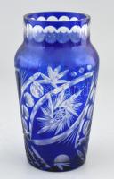 Kék ólomkristály váza, hibátlan, m:19,5cm