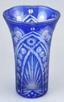 Kék ólomkristály váza, hibátlan, m:21,5cm
