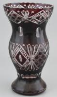 Bordó ólomkristály váza, hibátlan, m:26,5cm