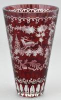 Bordó ólomkristály váza, hibátlan, m:18cm
