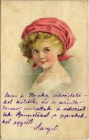 1927 Children art postcard, girl (fa)