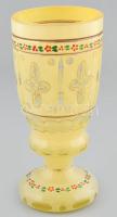 Bieder pohár, kézzel festett, több rétegű üveg, kopásnyomokkal, m: 19 cm