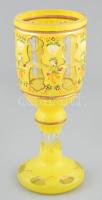 Bieder pohár, kézzel festett, több rétegű üveg, kopásnyomokkal, m: 20 cm