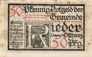 Német Birodalom / Weimari Köztársaság / Rieder 1921. 50Pf(7x) 7klf db, teljes sor T:I