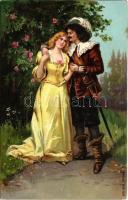 1906 Lady art postcard, couple in love. litho (EK)