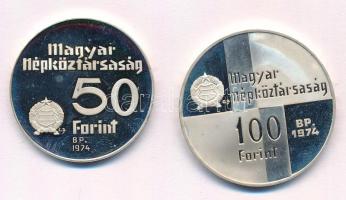 1974. 50Ft Ag 50 éves a Magyar Nemzeti Bank + 100Ft Ag 50 éves a Magyar Nemzeti Bank T:PP fo., ujjlenyomat, apró felületi karc Adamo EM44, EM45