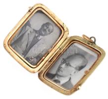 Arany (Au/14k) kényképtartós medál, zománc díszítéssel, javított, kis sérüléssel, 3x2,3cm, jelzés né...