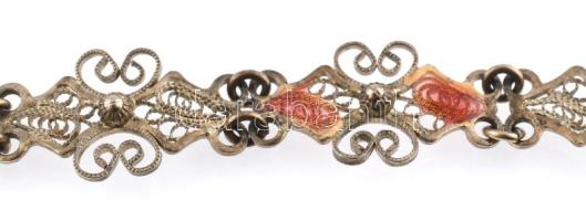 Ezüst (Ag) filigrán karkötő, jelzett, h: 18,5cm, bruttó: 8,32g