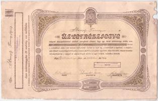 Budakalász 1914. Budakalászi hitelszövetkezet, mint az Országos központi hitelszövetkezet tagja névre szóló üzletrészjegye 50K-ról, szelvényekkel, bélyegzéssel T:III papírhiány