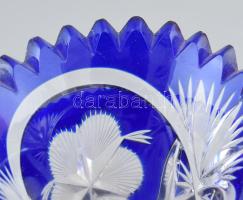 Ezüst (Ag) talpú, kék ólomkristály váza, jelzett, kis lepattanásokkal, m: 20 cm