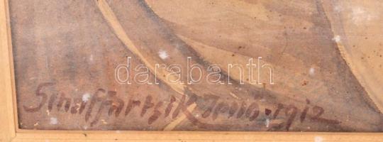 Schaffartzik Jenő: Teraszon ülő nő. 1912. Akvarell, papír. Üvegezett, sérült keretben. 40x35 cm