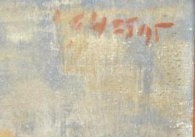 Juszkó Béla (1877-1969): Lóitatás gémeskútnál. Olaj, vászon, jelzett, sérült keretben. 60x80 cm