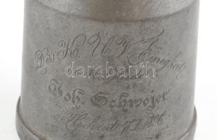 Antik ón korsó, figurális, tetején München látképe, jelzés nélkül, Vésett: Esküvői korsó 1896., korá...