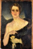 Feszty Masa (1895-1979): Art deco hölgy. Olaj, vászon. Kartonra kasírozva. Kissé sérült. 84x53 cm